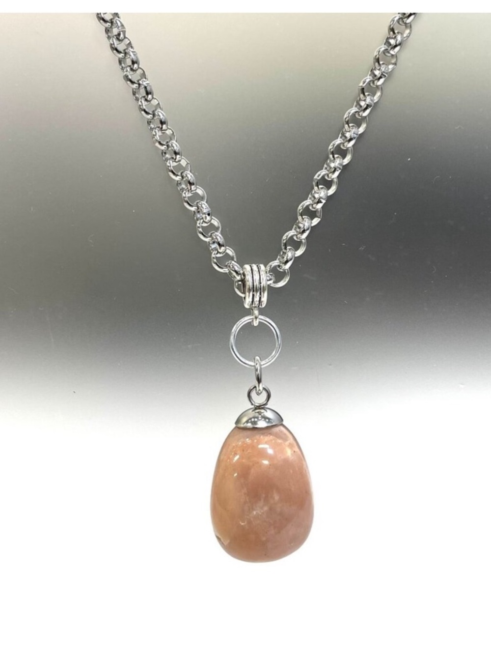 Silver Chain Necklace with genuine Sun Stone Pendant